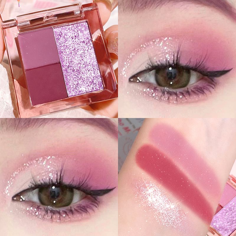 Mini palette di ombretti a 3 colori - Polveri a lunga durata e non volatili con effetti opachi, brillanti e glitterati in marrone, rosa, rosso e oro_voghion.com