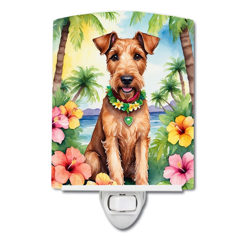 NEW Irish Terrier Luau Ceramic Night Light Compact, UL-Certified, Ideal for Bedroom, Bathroom, Nursery, Hallway, Kitchen, 6x4x3, Multicolor_voghion.com