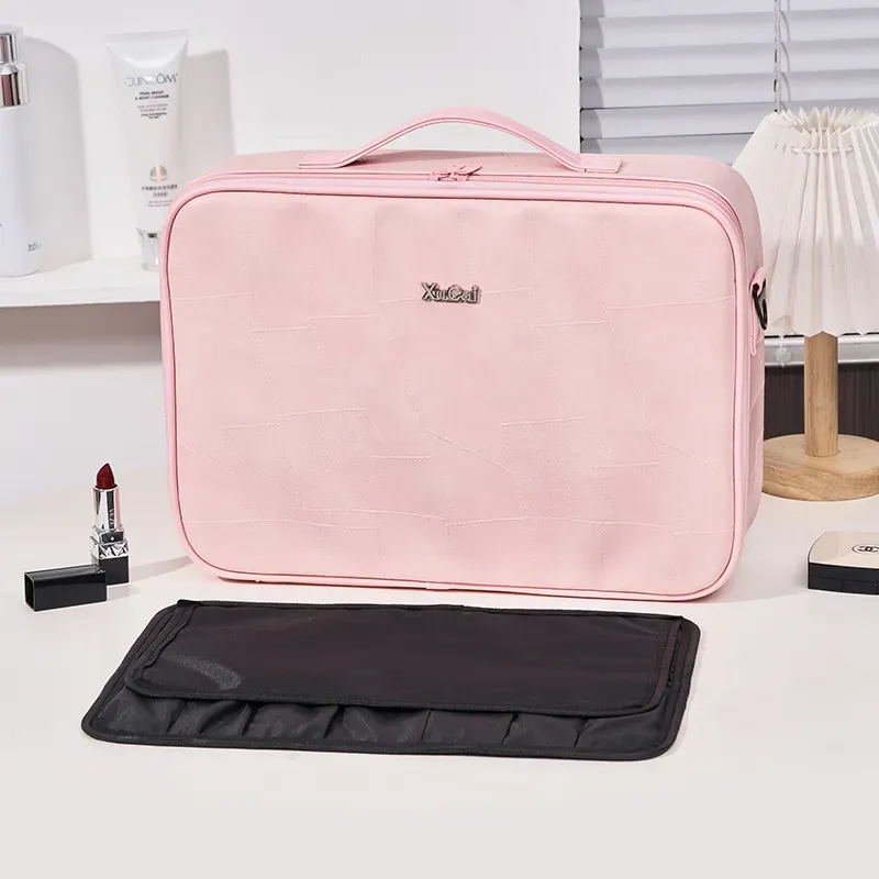 Kostenloser Versand! Neue, große, tragbare Make-up-Box mit Aufbewahrungstasche für Damen-Reisekosmetik in Rosa_voghion.com