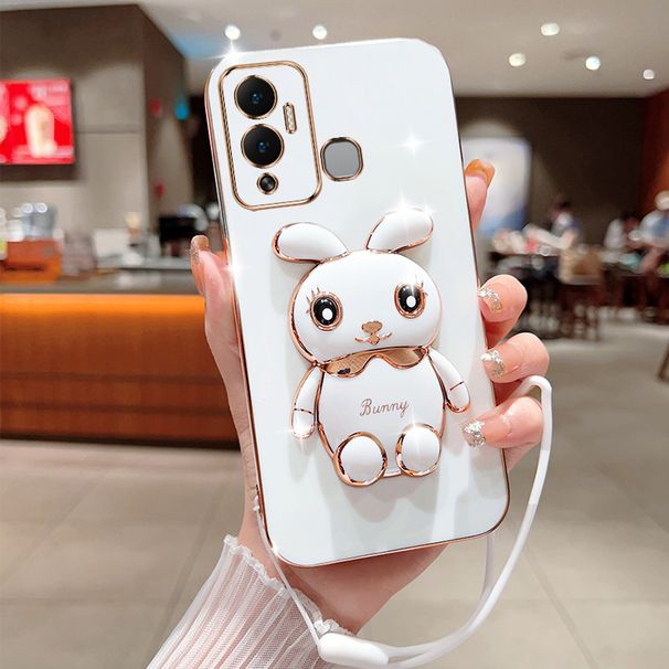 Cute Rabbit Plating Phone Bracket Case for Infinix Hot 12 12i 11 11S 10i 10 10S NFC 9 8 Pro Play Soft Back Cover with Lanyard_voghion.com