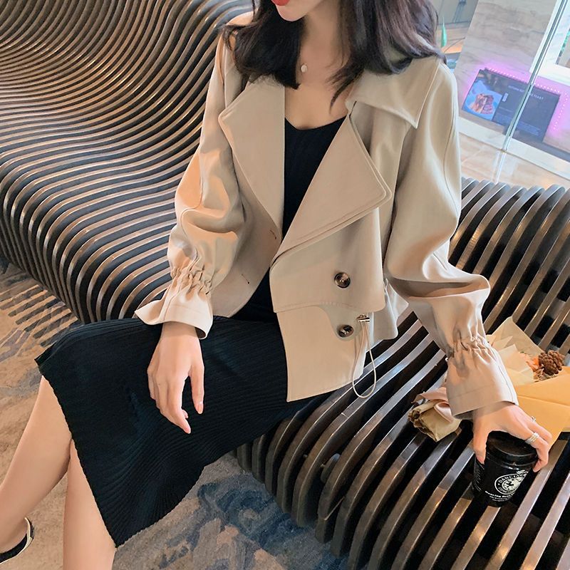 Women's Blazer Jacket Oversized Casual Spring Autumn Short Trench Coat With Waist Tie Petite-Friendly Workwear_voghion.com
