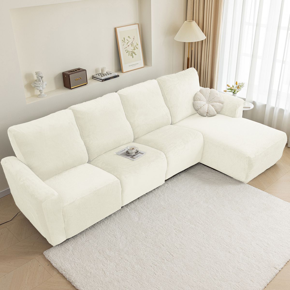 Copridivano elasticizzato in velluto Silver Fox di alta qualità – Protezione completa per chaise longue e divani reclinabili (design diviso, antiscivolo)_voghion.com