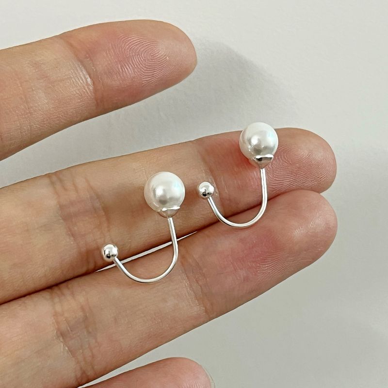 Orecchini di perle con gancio curvo in argento S999 per donna, orecchini a bottone a vite delicati e squisiti, orecchini a forma di nicchia._voghion.com