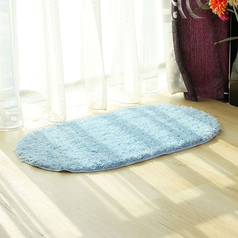 Ultra-Soft Flocked Polyester Bath Mat - Non-Slip Absorbent Oval Rug For Bathroom, Kitchen, Entryway & More, Machine Washable, Modern Solid Color_voghion.com