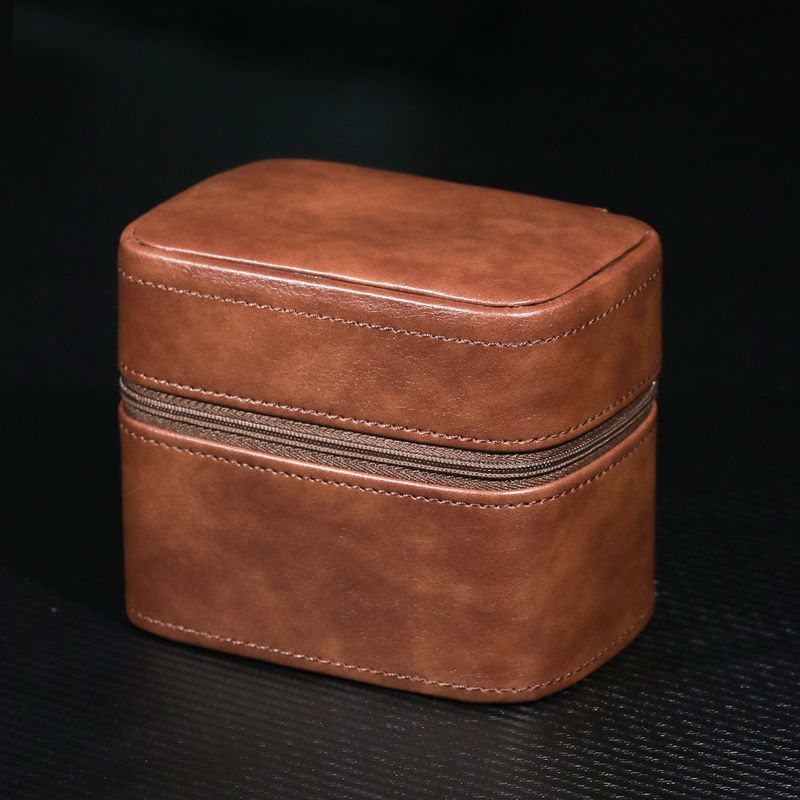 Watch Boxes Genuine Leather Two Pack Quartz Watch Storage Box Vintage Leather Zipper Watch Box With Watch Pillow Leather Bag_voghion.com