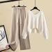 Women's Autumn Winter Knit Sweater & Wide Leg Pants Set - Distressed Casual Outfit (Available In Multiple Color Combinations)_voghion.com