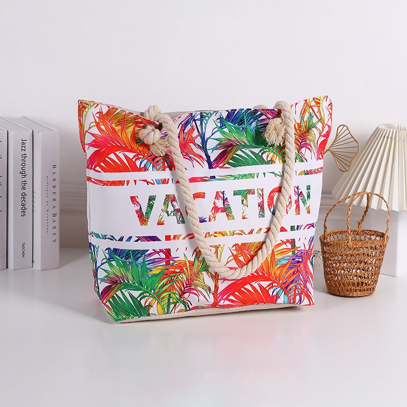 Women's Bags New Letter Digital Printing Beach Bag Shoulder Canvas Bag Handbag Travel Large Capacity Beach Bag_voghion.com