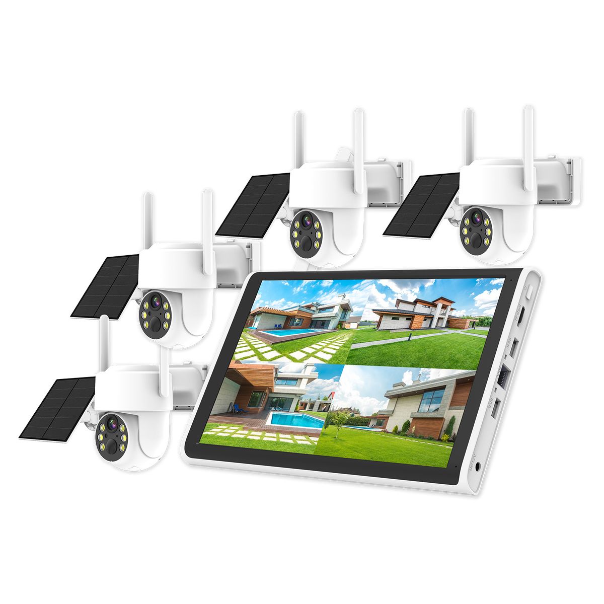 10 Inch Screen NVR Monitor Set 4 Way Solar Low Power Camera_voghion.com