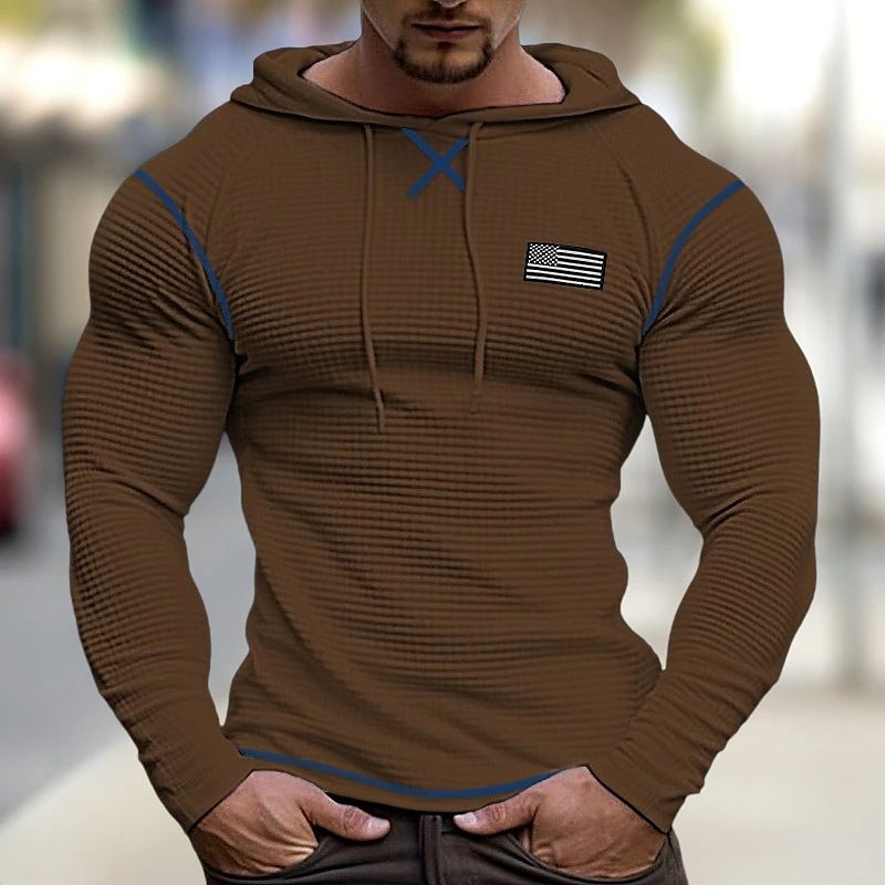 European And American Independent Station Foreign Trade Supply Spring And Autumn Men's Waffle V Neck T Shirt Tops Vacation Long Sleeved Casual Fashion_voghion.com