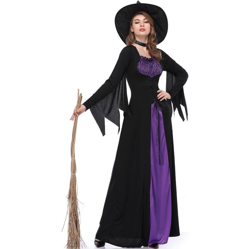 Women's clothing S-XL Halloween Witch Costume Purple Vampire Witch Costume Ladies Masquerade Ball Show Uniform Dress_voghion.com