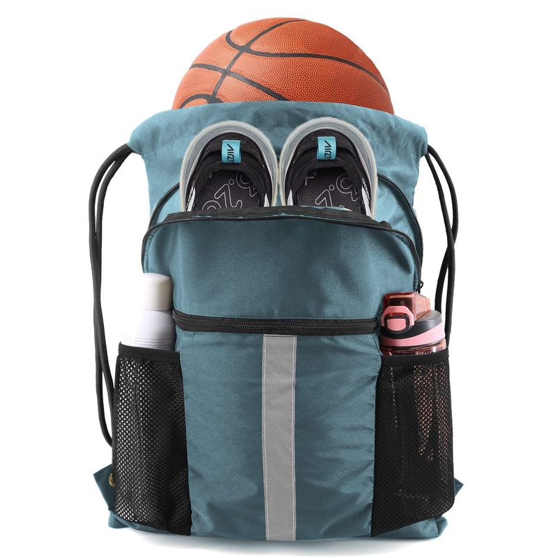 Mochila funcional com cordão para basquete e futebol com compartimento para sapatos, mochila com cordão unissex, bolsa esportiva colorida com cordão_voghion.com