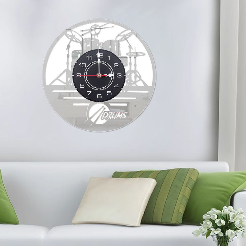 Black rubber acrylic drum stand living children's room, wall mounted clock, silent clock_voghion.com