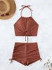 GraceChic Two-Piece For Women With High-End Feel, Flat-Crotch Swim Trunks, Halter Neck Tie, Backless Huludao Swimsuit_voghion.com