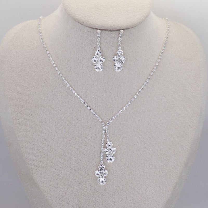 Ensemble collier et boucles d'oreilles en strass pour femme, accessoires de mariée tendance, tenue de mariée simple deux pièces_voghion.com