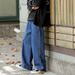Dark Blue Vintage Jeans Men's Japanese Trendy Brand Drape Straight Pants Ins High Street Ruffian Handsome Drawstring Wide-leg Pants_voghion.com