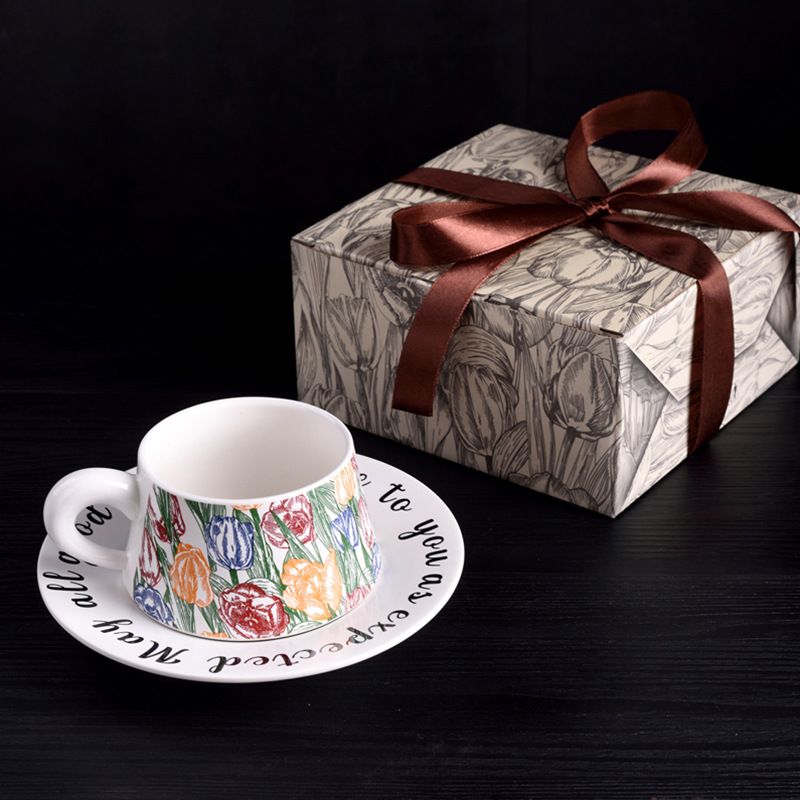 ​Vintage French Garden Ceramic Coffee Cup & Saucer Set – Elegant Floral Design, Perfect For Café, Home & Gifting (260ml, Gift Box Included)​_voghion.com