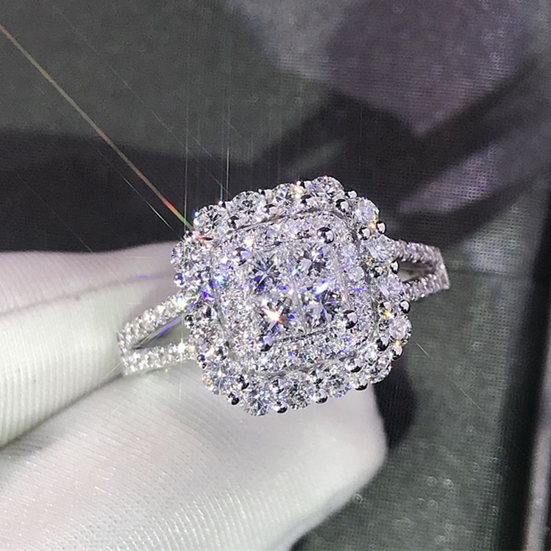Classic Women's Micro Paved Zircon Wedding Ring In White K Plated Copper, Jewelry_voghion.com