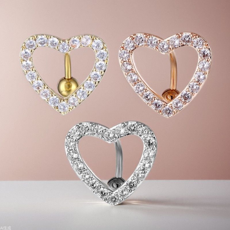 Schmuck Europäische und amerikanische Mode Zirkon Ring herzförmiger Nabelknopfpiercing_voghion.com