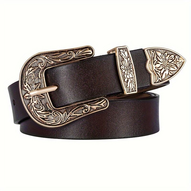 women's western denim retro three-piece set, versatile genuine leather cowhide coat, jeans belt, belt_voghion.com