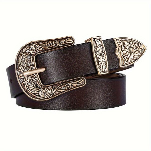 women's western denim retro three-piece set, versatile genuine leather cowhide coat, jeans belt, belt_voghion.com