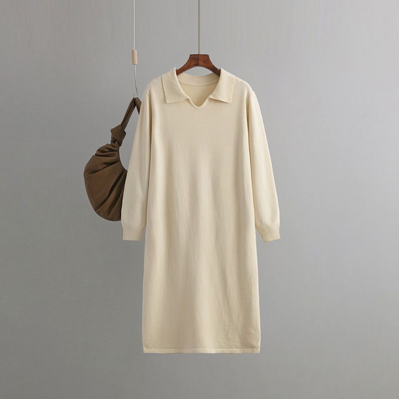 Abito maglione da donna al ginocchio stile slouchy tinta unita con scollo a V_voghion.com