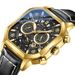High Quality Multifunctional Watches For Man Golden Case Octagonal Dial Leather Strap Quartz Wristwatches Clock Gifts_voghion.com