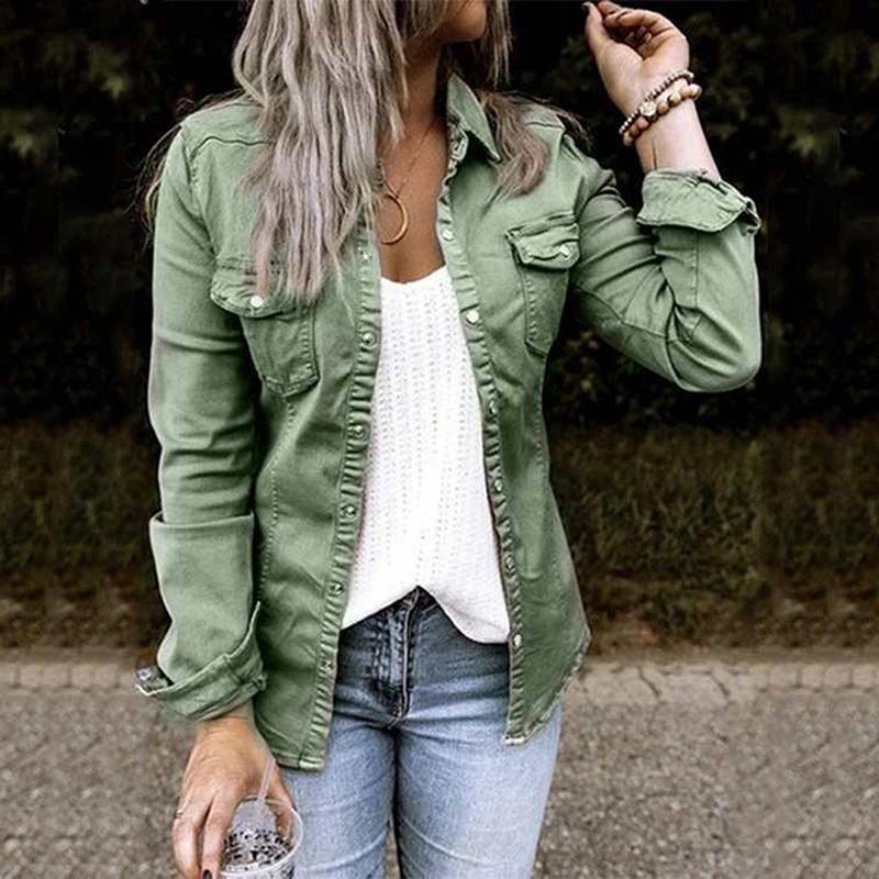 Cappotti cool moda donna camicia di jeans primavera e autunno camicia con fondo sottile giacca cappotto di moda per donna 2023 nuovo_voghion.com
