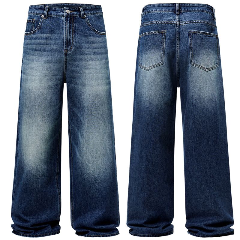 Men's Clothing High Street Washed Old Fashion Jeans Mopping Style Cleanfit Loose Straight Pants_voghion.com