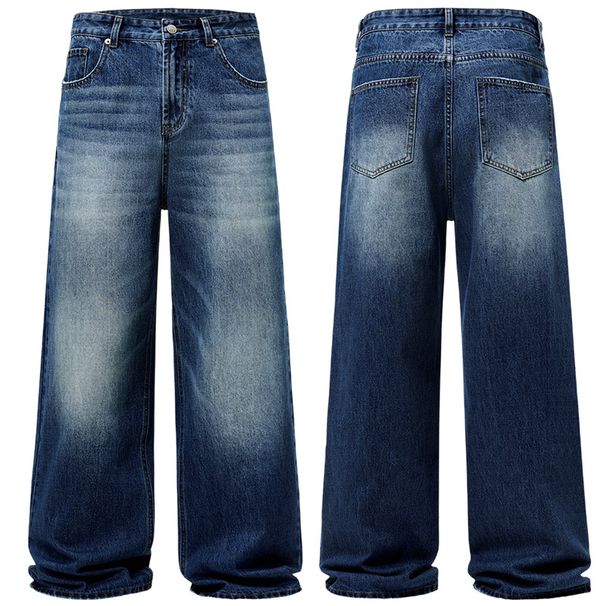 Men's Clothing High Street Washed Old Fashion Jeans Mopping Style Cleanfit Loose Straight Pants_voghion.com
