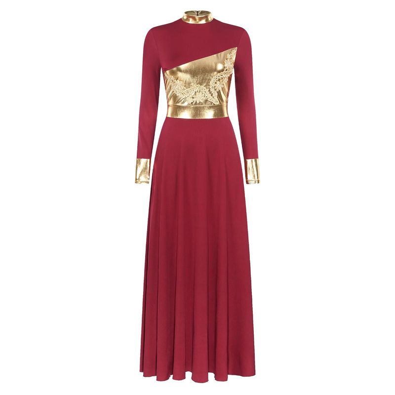 Robe liturgique pour femmes, costume de danse lyrique de ballet de louange, costume de gymnastique métallique brillant, vêtements de danse sur scène d'église_voghion.com