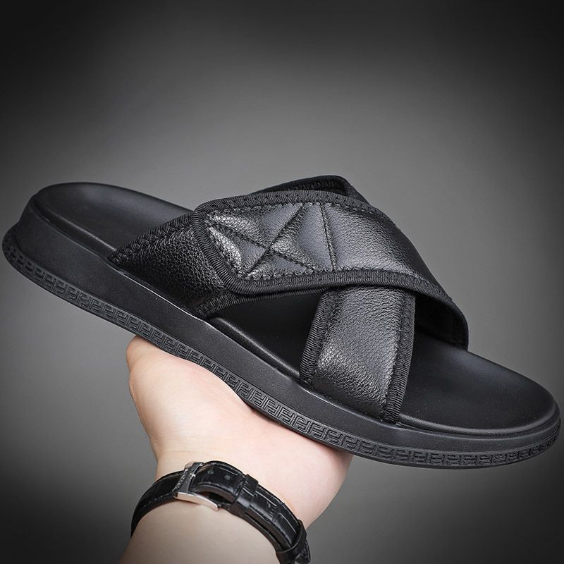 Slippers for wear, sandals, summer trendy brand outdoor leather herringbone slippers, men's_voghion.com
