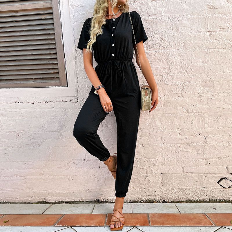 Hgh waist and waistband, solid color jumpsuit_voghion.com