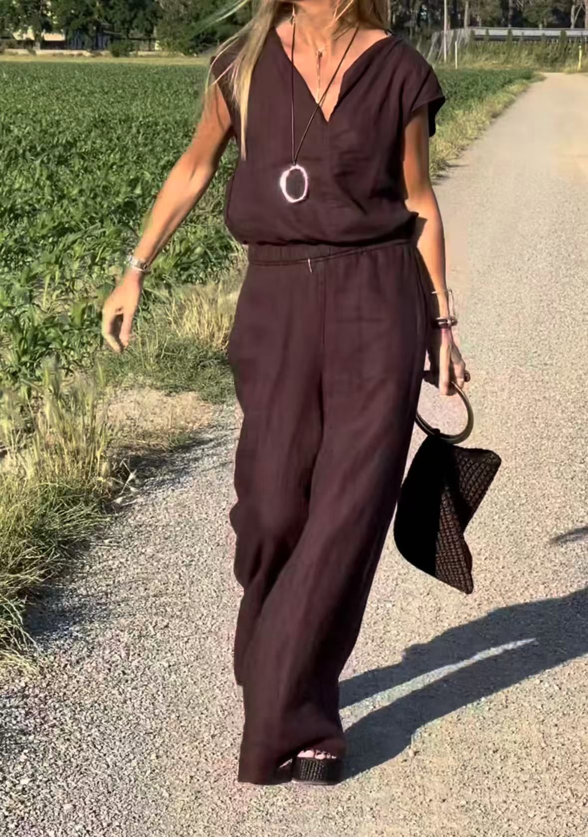 Women's Clothing Cotton And Linen Sleeping Sleeveless Vest Trousers Two Piece Suit Ladies Casual Wear_voghion.com