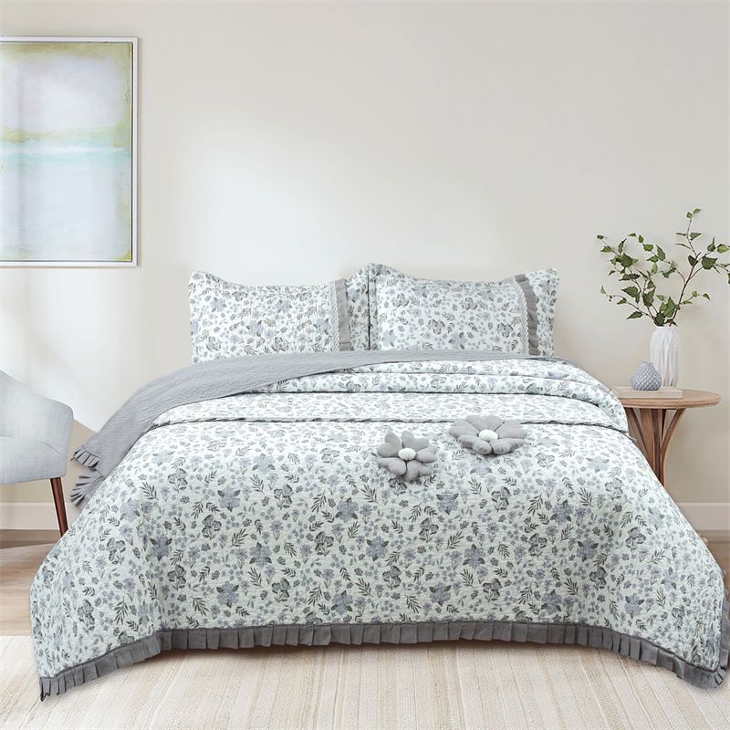 Νέο σετ τριών τεμαχίων κλινοσκεπασμάτων, πάπλωμα από δαντέλα υψηλής πυκνότητας από καθαρό βαμβάκι, φούστα κρεβατιού, σεντόνι, κεντημένο πάπλωμα, καλοκαιρινό πάπλωμα από καθαρό βαμβάκι, σεντόνι_voghion.com