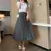 Pleated large swing A-line umbrella skirt long skirt spring and summer elastic high waist high temperature pleated retro slim mid-length skirt_voghion.com