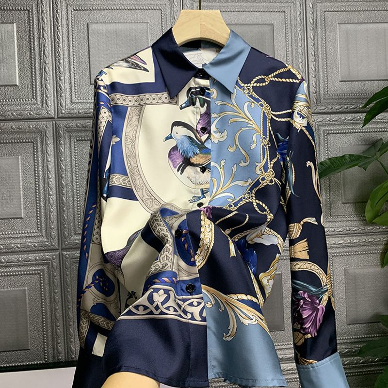 From The Show To Street Shooting, It’s So Beautiful ~ Printed Imitation Silk Shirt_voghion.com