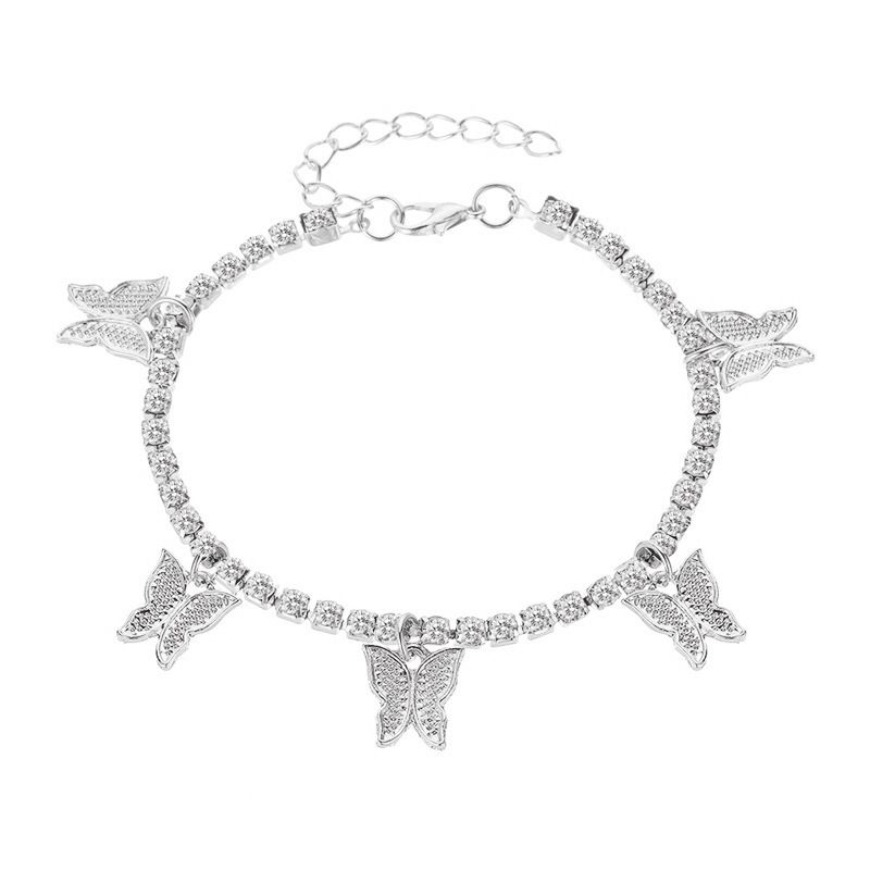 Cavigliera creativa con piccola farfalla e strass, semplice ed elegante, con catena a griffe e nappa, gioielli per il piede, accessori da spiaggia alla moda_voghion.com