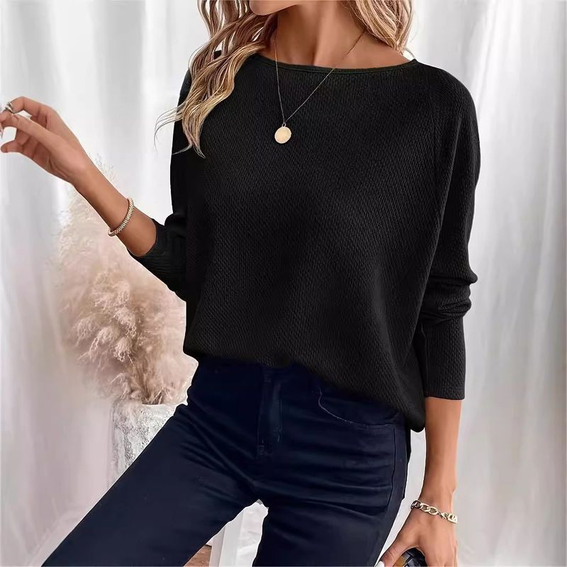 Maglietta a maniche lunghe da donna in maglia a nido d'ape con spalle scoperte – Top casual morbido ed elasticizzato per l'autunno, elegante pullover con scollo a U in nero, verde, beige_voghion.com