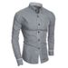 New Men's Slim Fit Classic Solid Color Simple Stand Collar Personality Patchwork Cardigan Base Shirt_voghion.com