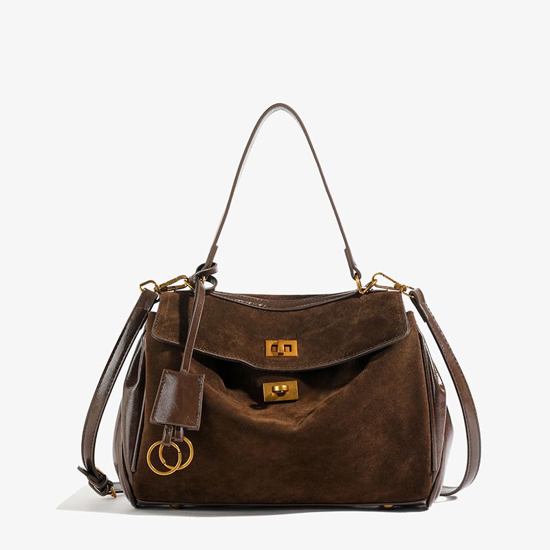 Borsa a tracolla singola autunnale e invernale in pelle scamosciata smerigliata Rodeo borsa a tracolla di alta qualità con fibbia di grande capacità_voghion.com