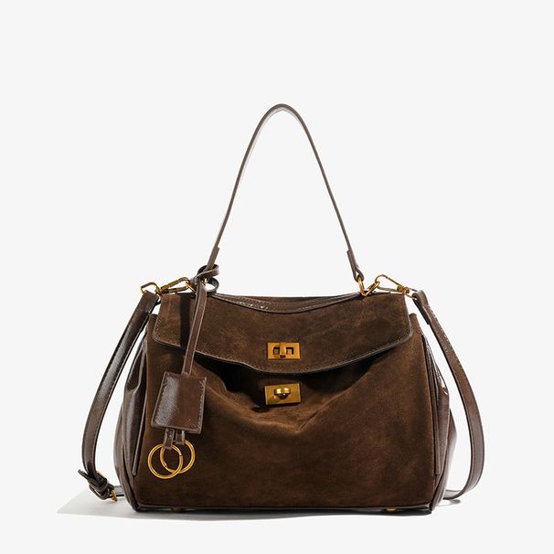 Borsa a tracolla singola autunnale e invernale in pelle scamosciata smerigliata Rodeo borsa a tracolla di alta qualità con fibbia di grande capacità_voghion.com