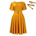 Women's Clothing round neck temperament elegant waist big swing puff sleeve A line skirt dress_voghion.com