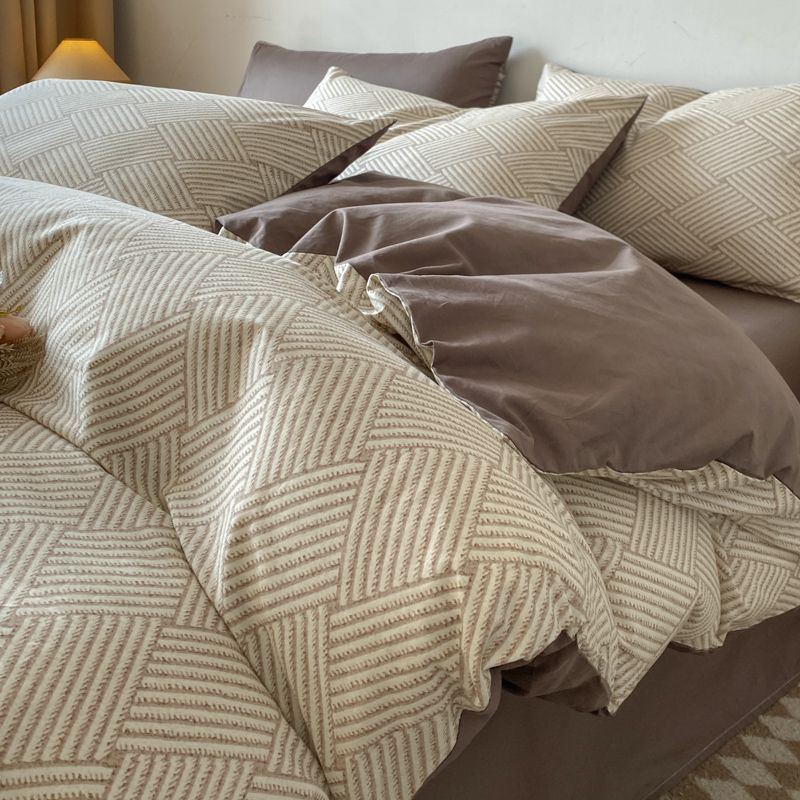 Parure de lit 4 pièces style nordique simple et pure 100 % coton pour garçon, housse de couette, drap, jupe de lit, trois pièces_voghion.com