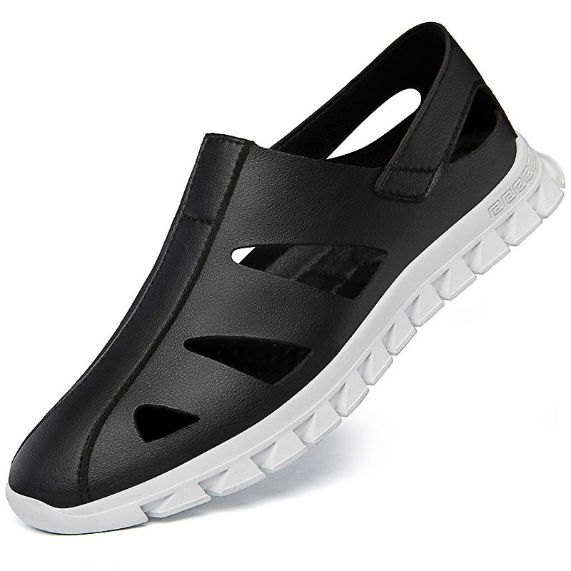 Chaussures de plage décontractées en cuir et microfibre pour hommes, chaussures de conduite pour trous peu profonds_voghion.com