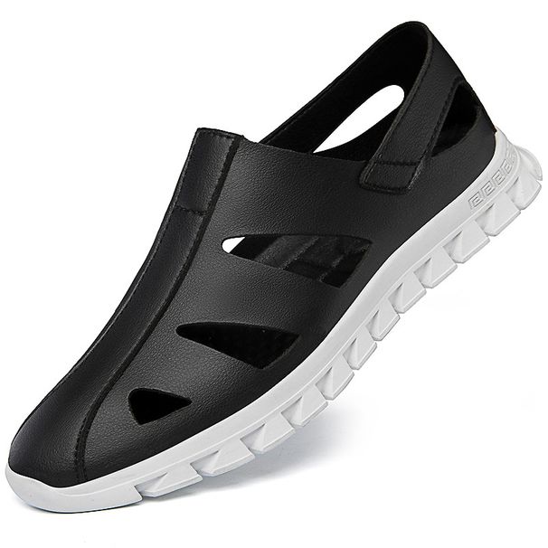 Chaussures de plage décontractées en cuir et microfibre pour hommes, chaussures de conduite pour trous peu profonds_voghion.com