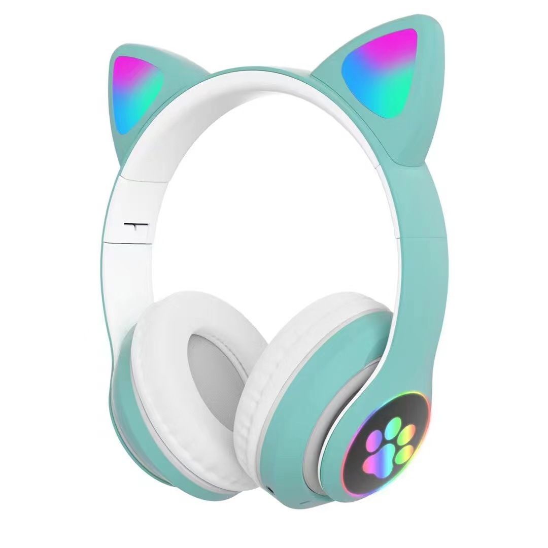 P47M Cuffie wireless con luce flash e simpatico gatto con controllo microfono LED stereo musica casco telefono auricolare Bluetooth regalo_voghion.com