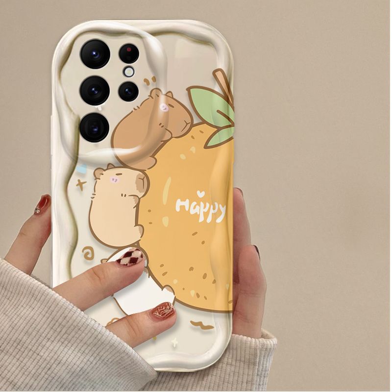 Cartoon Cute Capybara 3D Wave Case til Samsung Galaxy S24 Ultra S23 S22 Plus S21 S20 FE A25 A55 A35 A15 A16 A05 A05S A06 Cover_voghion.com
