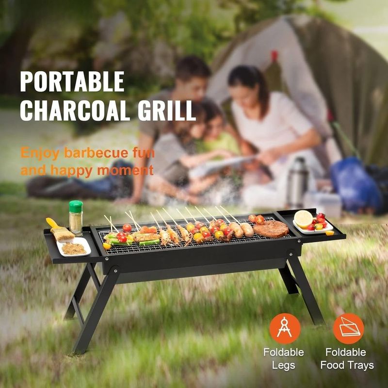 23' Lightweight Charcoal BBQ Grill, Collapsible Stainless Steel Design For Picnics &amp; Beach Parties - Portable Outdoor Grill With Detachable Grat_voghion.com