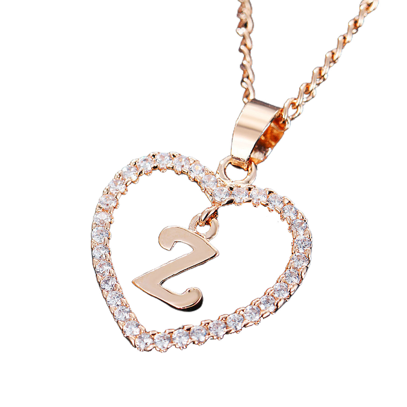 Shuosbai Shining Rhinestone Kvinder Halskæde Legering 26 Bogstaver Hjerte Vedhæng Halskæde Smykker Tilbehør_voghion.com
