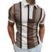 Men's Clothing Striped Short Sleeved Shirt Slim Lapel Zipper Top_voghion.com